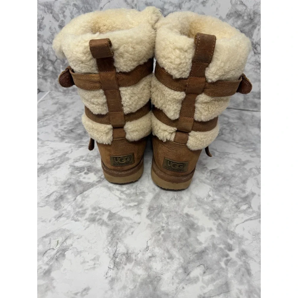 UGG Australia Women Triple Buckle Shearling Suede Boots Chestnut 1008350 6